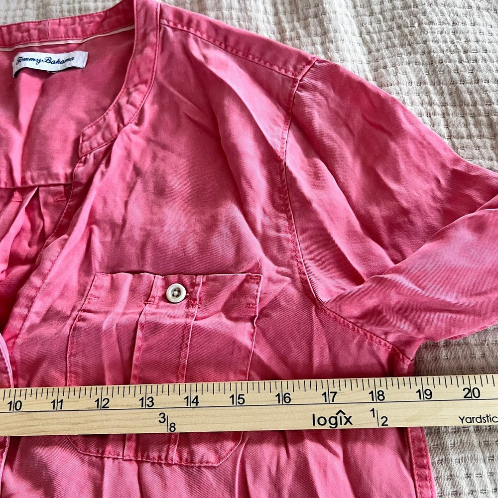 Tommy Bahama Pink Band Collar Roll Tab Sleeve Button Down Shirt Women S Tencel - Picture 14 of 15